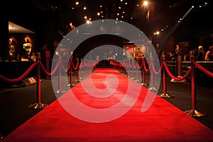 red carpet for celebrity awards ceremony, with view of the stage and audience visible in the background