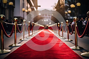 The red carpet and a crowd of people waiting for the stars to appear at the awards ceremony