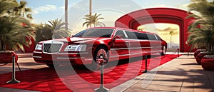 Red Carpet Entrance And Limousine For A Glamorous Event