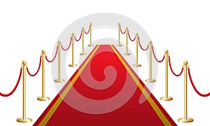 Red carpet with fencing gold bollards template