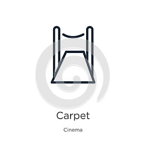 Red carpet icon. Thin linear red carpet outline icon isolated on white background from cinema collection. Line vector sign, symbol