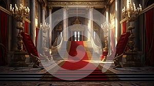 Red carpet leading to a king thrones inside. Generative AI