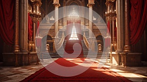 Red carpet leading to a king thrones inside. Generative AI