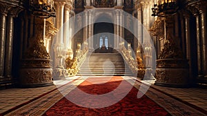 Red carpet leading to a king thrones inside. Generative AI