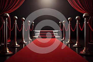 a red carpet leading to a stage where the nominees for an award show will be announced.