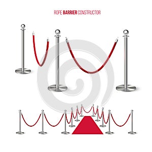 Red carpet with metal column guard on white space