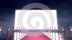 Red carpet push in camera movement on big white screen on a red carpet