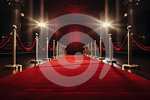 Red carpet with red carpet and red curtains. 3d rendering, empty Red carpet, AI Generated