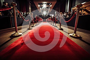 a red carpet rolled out at a well-known film festival, with the iconic awards ceremony logo in view