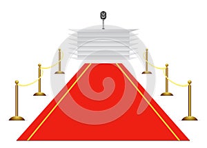 Red carpet to tribune on white background photo