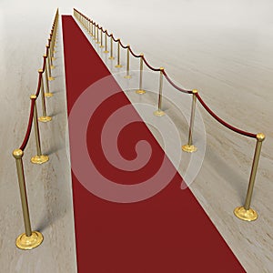 Red carpet VIP treatment on marble background