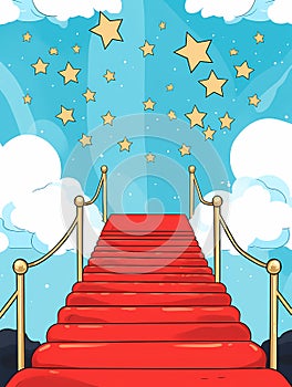 A Red Carpeted Stairs Leading To A Blue Sky With Stars photo