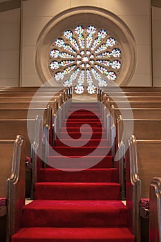 Red Carpeted steps in the Balcony of the 1st Baptist Church in Abilene, Texas