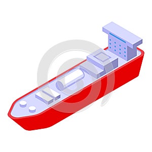 Red carrier ship icon isometric vector. Fuel truck