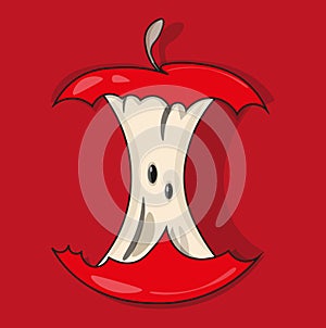 Red Cartoon Apple Core Vecor on a red background