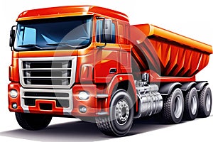 Red cartoon dump truck on white background