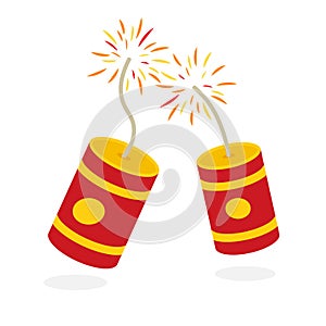 Red cartoon firecracker icon. Clipart image