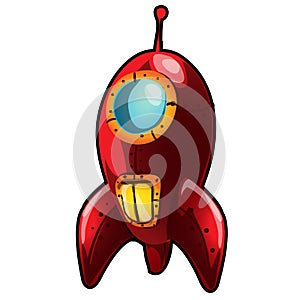 Red cartoon rocket isolated on white background. Vector cartoon close-up illustration.