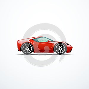 Red cartoon sport car. Side view. Vector illustration