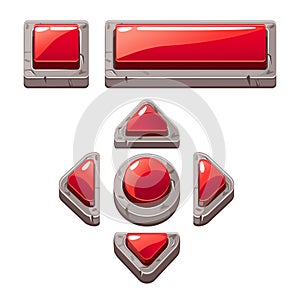 Red Cartoon stone buttons for game or web design