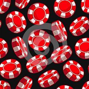Red Casino Poker Chips Seamless Pattern. Vector