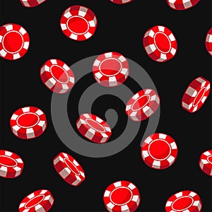 Red Casino Poker Chips Seamless Pattern. Vector