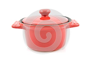 Red casserole isolated on white