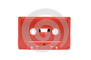 Red cassette tape isolate on white background