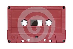 Red cassette tape isolated on white