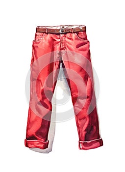 Red casual trousers isolated on white background.