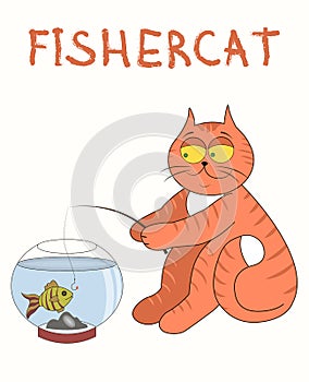 Red cat catches fish from aquarium