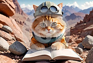 red cat geologist is diligently doing his work.