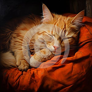 Red cat on orange blanket