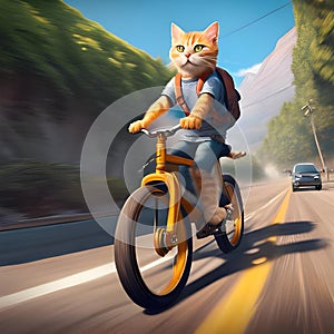 Red cat rides the bike