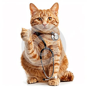 Red cat with stethoscope around the neck