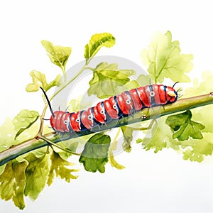 Red Caterpillar In Watercolor Detailed Foliage And Humorous Animal Scenes