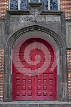 Red cathedral door.