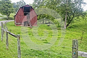 Red Cattle Barn in Western Virginia Meadow