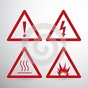 Red caution danger sign. Hazard warning signs. illustration isolated on white background.