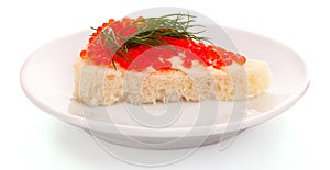 Red caviar and bread isolated