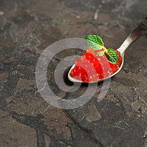 Red caviar canape or sandwich with red snack salmon fish, seafood. food background. top view