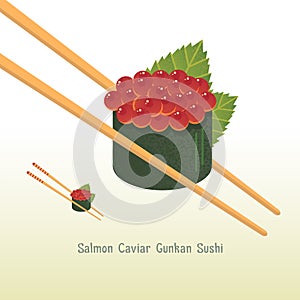 Red Caviar Gunkan Sushi vector illustration.