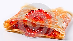 Red Caviar Pancakes, Caviar Crepes, Abstract Generative AI Illustration