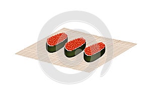 Red Caviar Salmon Roe Roll on Bamboo Mat