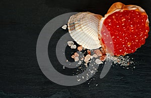 Red caviar in seashell