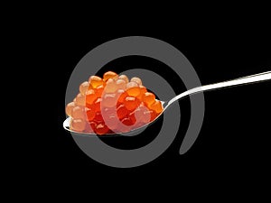 Red caviar on a spoon