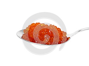 Red caviar on a spoon isolated
