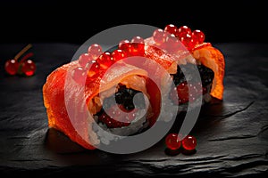 Red Caviar Sushi Rolls, Traditional Japanese Susi, Caviar Sushi Set, Abstract Generative AI Illustration