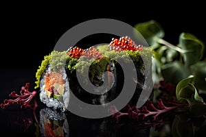 Red Caviar Sushi Rolls, Traditional Japanese Susi, Caviar Sushi Set, Abstract Generative AI Illustration