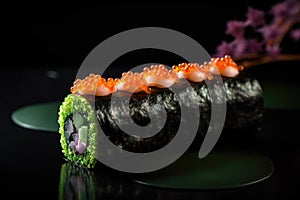 Red Caviar Sushi Rolls, Traditional Japanese Susi, Caviar Sushi Set, Abstract Generative AI Illustration